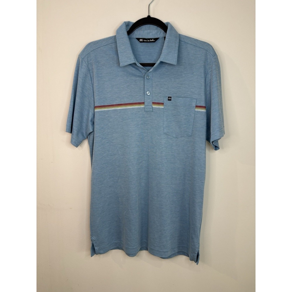 Travis Mathew Cabana Chest Stripe Polo Shirt Size Medium Heritage Blue Golf